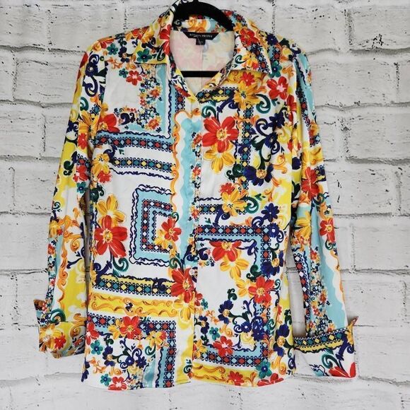 Boston Proper La Dolce Scarf Print Sophia Button Up Charmeuse Blouse Womens 6 - Picture 1 of 16